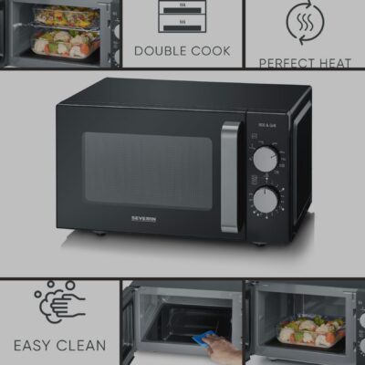 SEVERIN -  2-in-1 magnetron met glazen bodem en grill  , ca. 800 W, ca. 20 L, innovatieve, twee niveau's verwarmen  - art. MW7762