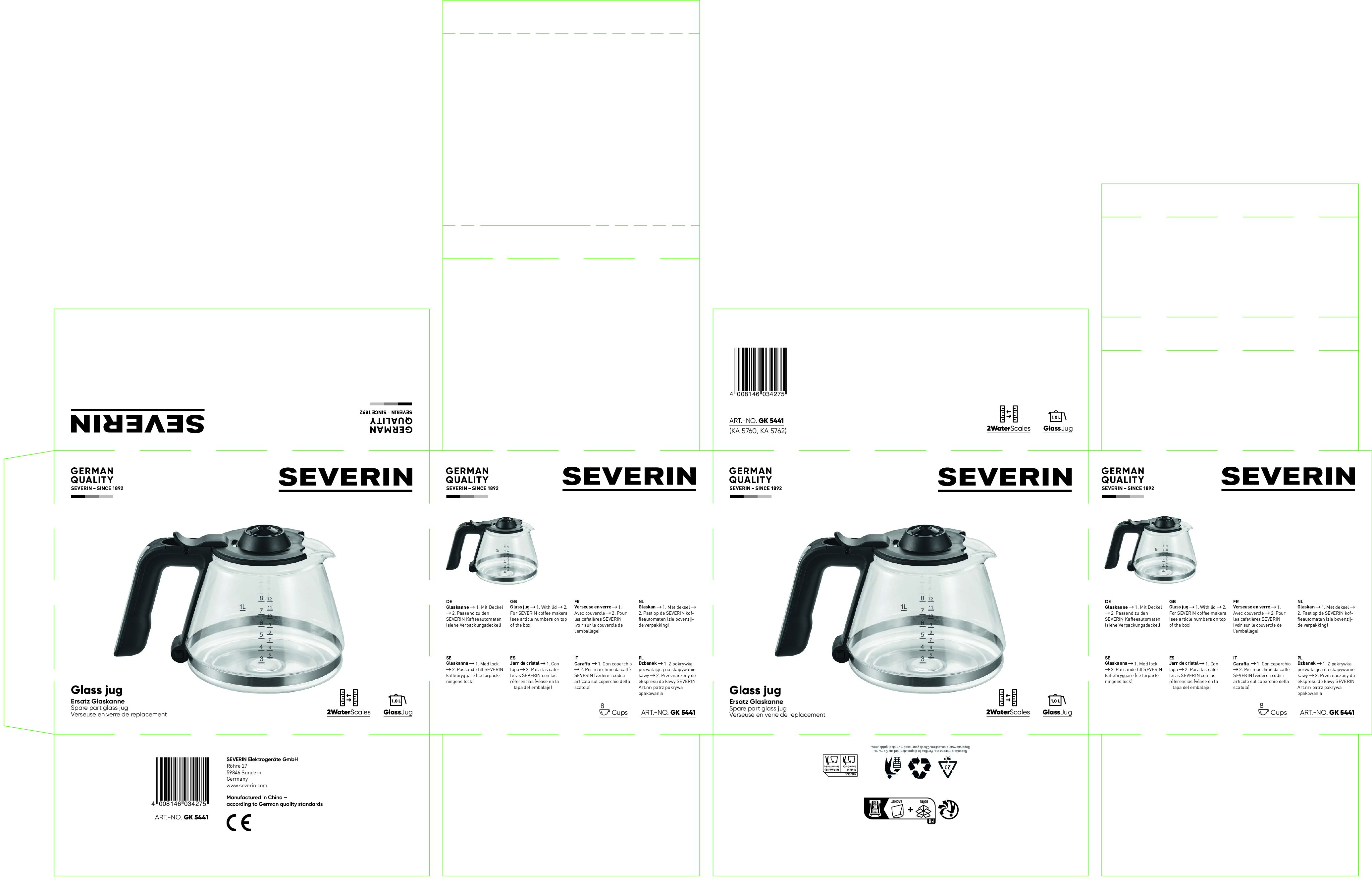 SEVERIN - Glazen kan voor Caprice KA 5760 / KA 5762 - art. GK5441