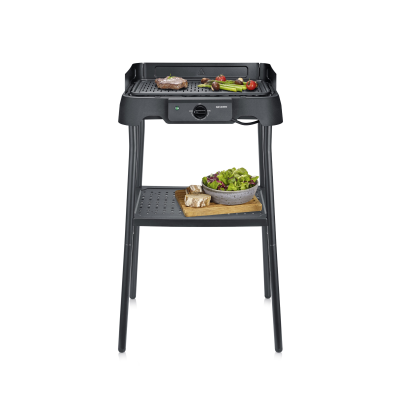 SEVERIN - E BBQ met gegoten aluminium bakplaat en robuste voetstan , geribbelde roosterplaat van hoogwaardig gegoten aluminium.Oppervlak van 39 x 23 cm, PFA-vrije coating. - art. PG8596