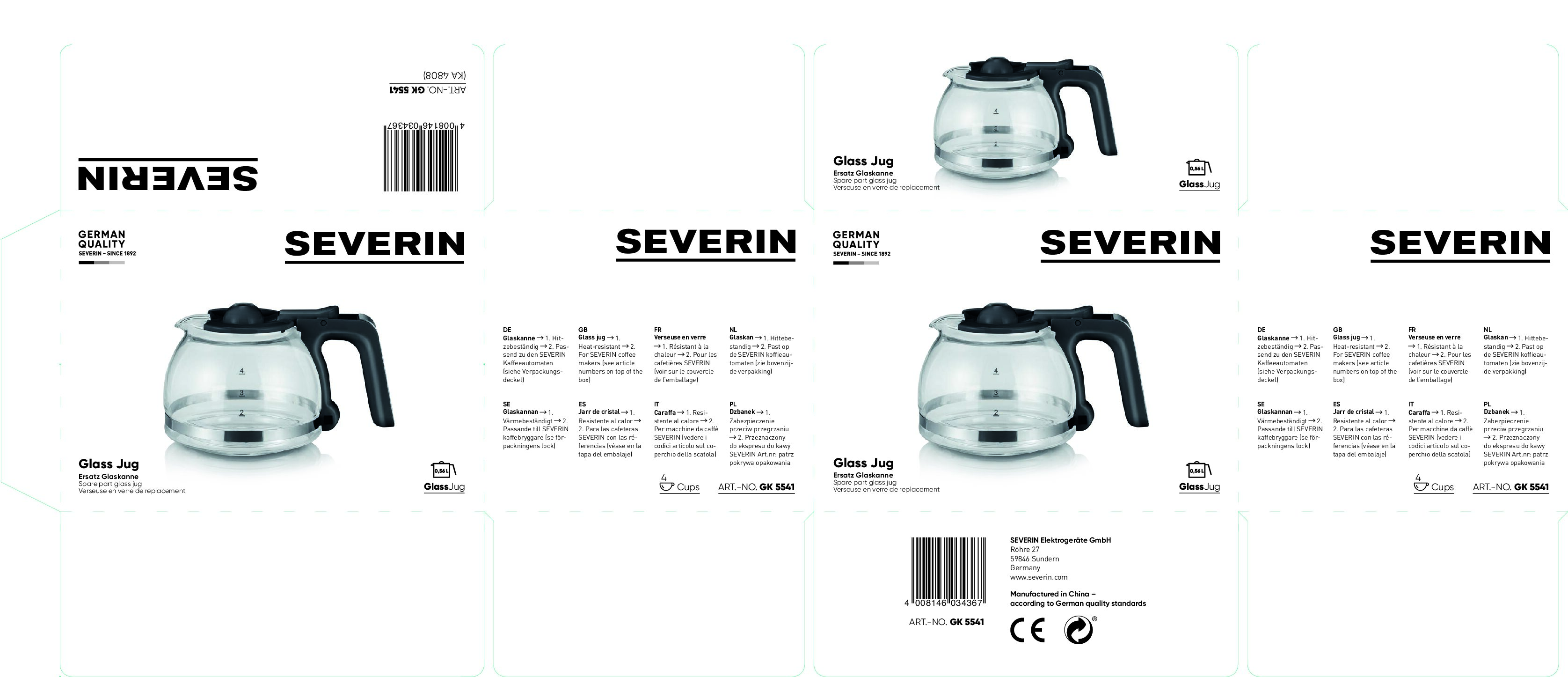 SEVERIN - Glazen kan voor KA 4808 - art. GK5541